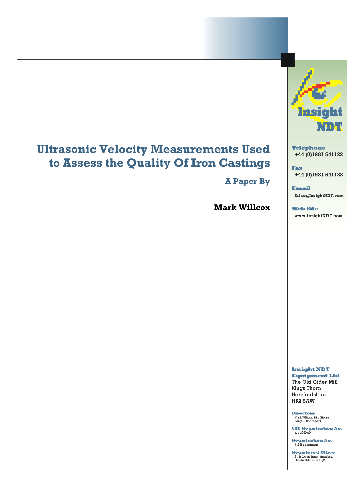 Ultrasonic Velocity Measurements Used